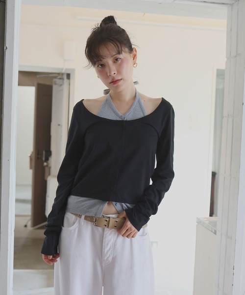 Mili affinity(ミリアフィニティー)の「2WAYレイヤードセットTシャツ(Tシャツ/カットソー・レディース・ブラック/グレー/チャコール・FREE)」の14枚目の写真