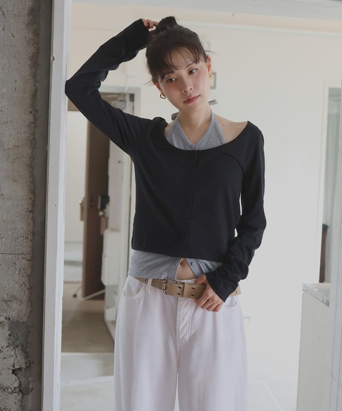 Mili affinity(ミリアフィニティー)の「2WAYレイヤードセットTシャツ(Tシャツ/カットソー・レディース・ブラック/グレー/チャコール・FREE)」の13枚目の写真