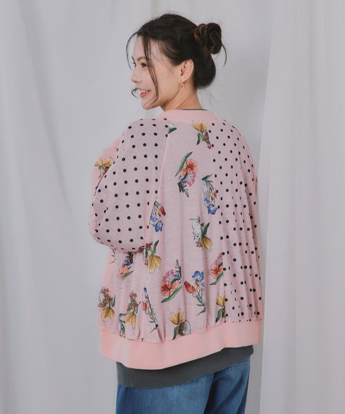 ScoLar(スカラー)の「162748:ドット×花ネコ柄 シアーカーディガン(カーディガン/ボレロ・レディース・オフホワイト/ブラック/ピンク・M)」の8枚目の写真
