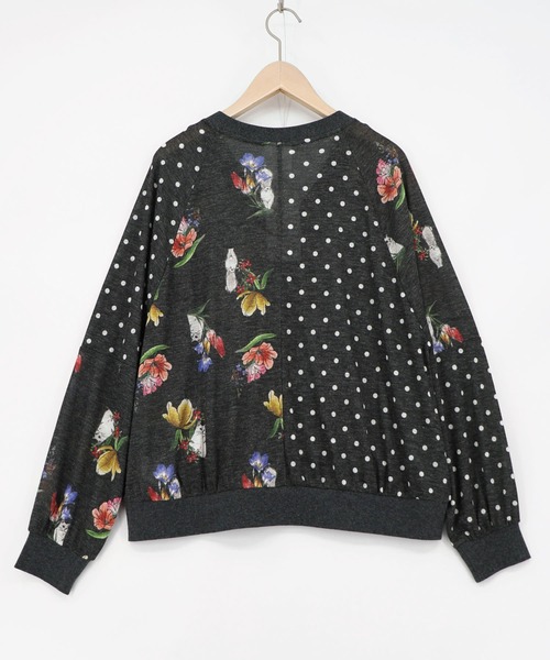 ScoLar(スカラー)の「162748:ドット×花ネコ柄 シアーカーディガン(カーディガン/ボレロ・レディース・オフホワイト/ブラック/ピンク・M)」の13枚目の写真