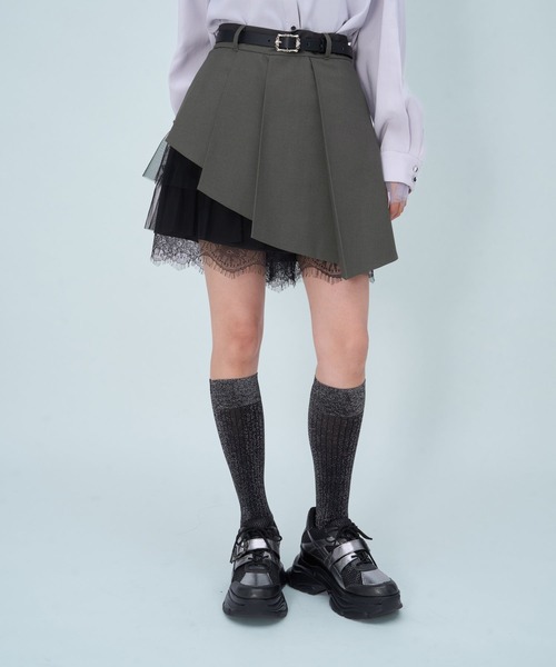 HARE(ハレ)の「2WAYレースプリーツミニスカート(HARE)(スカート・レディース・グレー/ブラック・FREE)」の1枚目の写真