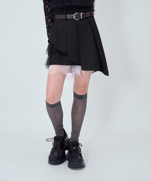 HARE(ハレ)の「2WAYレースプリーツミニスカート(HARE)(スカート・レディース・グレー/ブラック・FREE)」の2枚目の写真