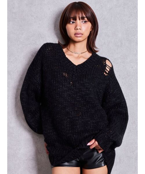 GYDA(ジェイダ)の「ローゲージVネックニットチュニック(ニット/セーター・レディース・オフホワイト/ブルー/ブラック・FREE)」の17枚目の写真
