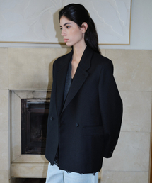 WOOL BLEND DOUBLE BLAZER - BLACK