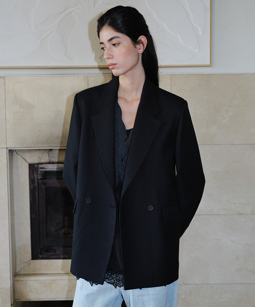 EN OR(エンオール)の「WOOL BLEND DOUBLE BLAZER - BLACK(テーラードジャケット・レディース・その他・FREE)」の4枚目の写真