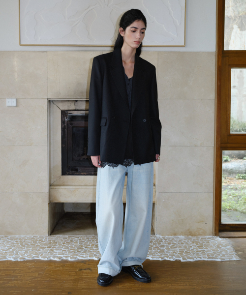 EN OR(エンオール)の「WOOL BLEND DOUBLE BLAZER - BLACK(テーラードジャケット・レディース・その他・FREE)」の5枚目の写真