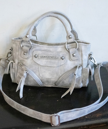 Studded Leather Micro Shoulder Bag (Gray)