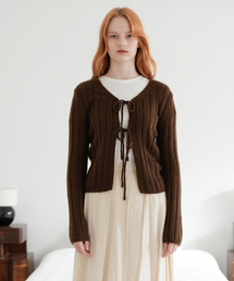 Mohair Ribbon Knit Cardigan (Brown)