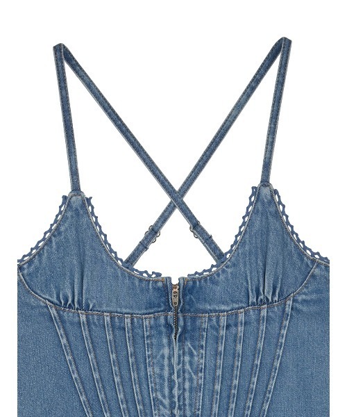 Ameri(アメリ)の「BACK CROSS DENIM ROMPERS(つなぎ/オールインワン・レディース・ブラウン/ブルー・SMALL/MEDIUM/X-SMALL)」の6枚目の写真