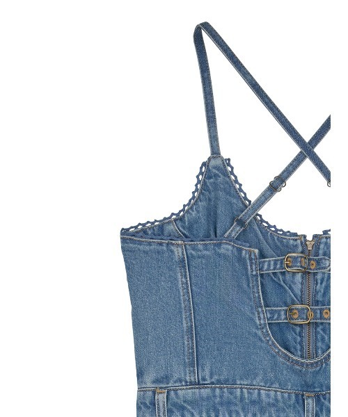 Ameri(アメリ)の「BACK CROSS DENIM ROMPERS(つなぎ/オールインワン・レディース・ブラウン/ブルー・SMALL/MEDIUM/X-SMALL)」の14枚目の写真