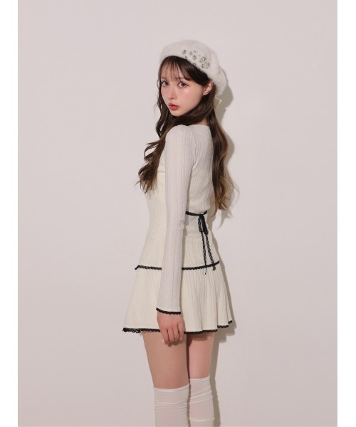 M me eme（エムミーエメ）の「Ribbon trim cable lame knit setup(eme11093)（スカート・レディース・アイボリー・FREE）」の17枚目の写真