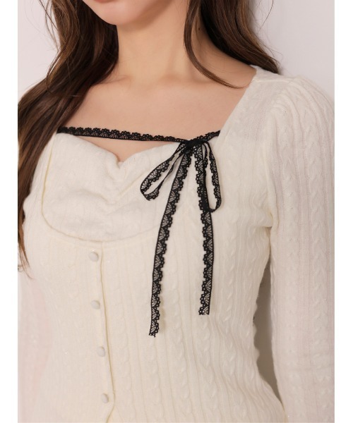 M me eme（エムミーエメ）の「Ribbon trim cable lame knit setup(eme11093)（スカート・レディース・アイボリー・FREE）」の8枚目の写真