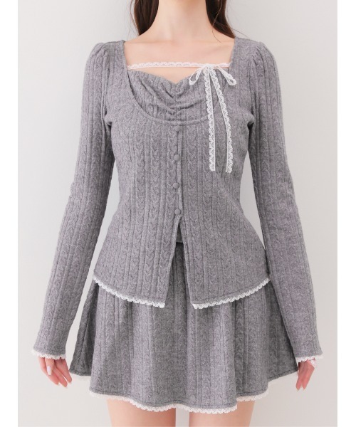 M me eme（エムミーエメ）の「Ribbon trim cable lame knit setup(eme11093)（スカート・レディース・アイボリー・FREE）」の11枚目の写真