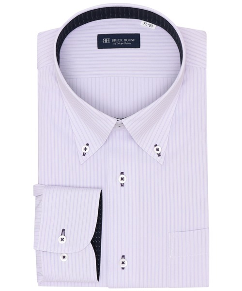 TOKYO SHIRTS(トウキョウシャツ)の「【吸水速乾】【COFREX】 形態安定ノンアイロン ボタンダウン 長袖ビジネスワイシャツ(大きいサイズ・長いサイズ)(ビジネスシャツ・メンズ・パープル・首回り39cm-裄丈88cm/首回り41cm-裄丈90cm/首回り42cm-裄丈90cm/首回り43cm-裄丈90cm/首回り45cm-裄丈82cm/首回り45cm-裄丈86cm/首回り45cm-裄丈90cm/首回り47cm-裄丈86cm/首回り47cm-裄丈90cm)」の1枚目の写真