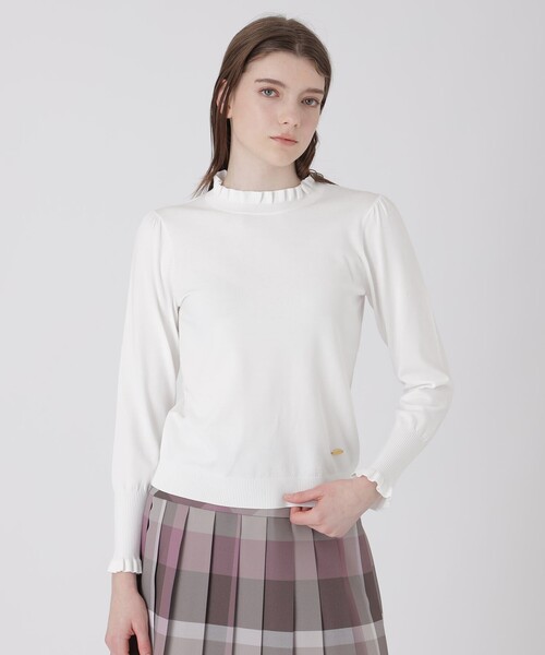 BLUE LABEL CRESTBRIDGE(ブルーレーベルクレストブリッジ)の「フリルディテールニットプルオーバー(ニット/セーター・レディース・ワイン/グレー系その他/オフホワイト/ブラック・38)」の2枚目の写真