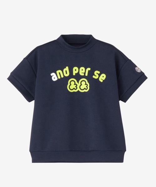and per se(アンパスィ)の「ショットスムーザースウェット半袖モックネック(レディース)(スウェット・レディース・ネイビー・L)」の1枚目の写真