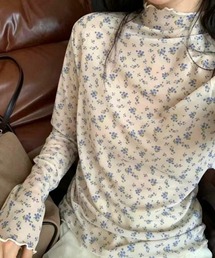 小花柄シアーロングスリーブTシャツ