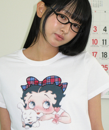 BETTY BOOP RIBBON APPLIQUE CROP T SHIRT WHITE