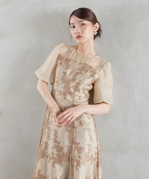 花柄刺繍バックリボンAラインドレス パーティー 結婚式 お呼ばれ オケージョン