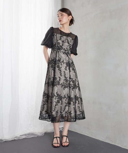 Kana(カナ)の「花柄刺繍バックリボンAラインドレス パーティー 結婚式 お呼ばれ オケージョン(ドレス・レディース・イエロー/ブラック/ブルー系その他/ピンクベージュ・M)」の1枚目の写真