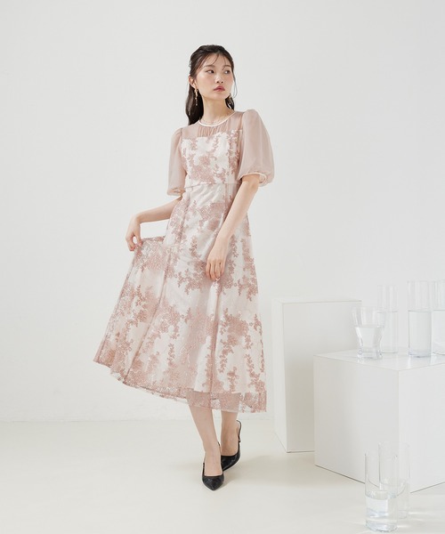 Kana(カナ)の「花柄刺繍バックリボンAラインドレス パーティー 結婚式 お呼ばれ オケージョン(ドレス・レディース・イエロー/ブラック/ブルー系その他/ピンクベージュ・M)」の8枚目の写真