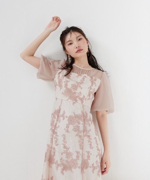 Kana(カナ)の「花柄刺繍バックリボンAラインドレス パーティー 結婚式 お呼ばれ オケージョン(ドレス・レディース・イエロー/ブラック/ブルー系その他/ピンクベージュ・M)」の7枚目の写真