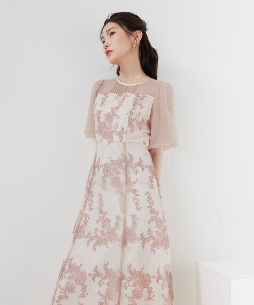 Kana(カナ)の「花柄刺繍バックリボンAラインドレス パーティー 結婚式 お呼ばれ オケージョン(ドレス・レディース・イエロー/ブラック/ブルー系その他/ピンクベージュ・M)」の6枚目の写真