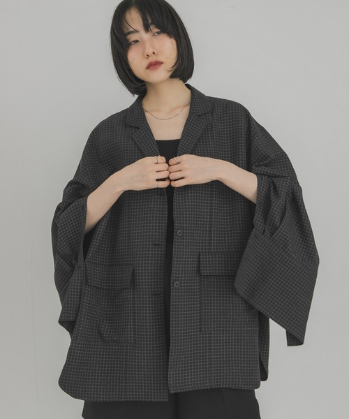 KBF（ケイビーエフ）の「チェックオーバーシャツ（シャツ/ブラウス・レディース・キャメル/チャコールグレー/アイボリー・ONE）」の13枚目の写真
