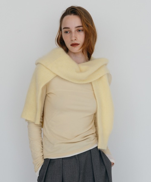 CREDONA(クレドナ)の「MINK FINISH CREW-NECK KNIT TOP/ミンクフィニッシュクルーネックニット(ニット/セーター・レディース・ブラウン/ピンク/グレー/イエロー・FREE)」の7枚目の写真