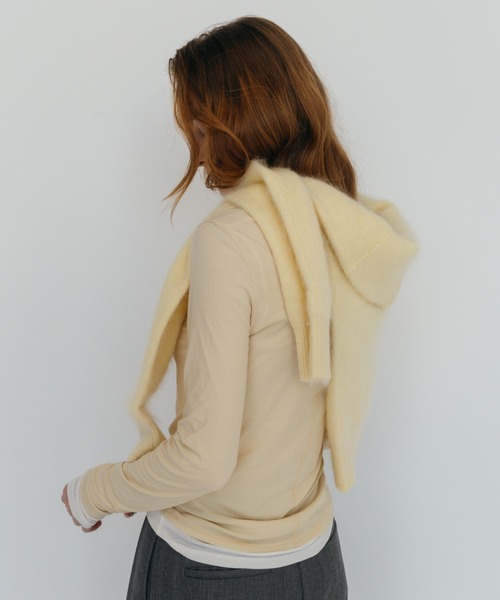 CREDONA(クレドナ)の「MINK FINISH CREW-NECK KNIT TOP/ミンクフィニッシュクルーネックニット(ニット/セーター・レディース・ブラウン/ピンク/グレー/イエロー・FREE)」の8枚目の写真