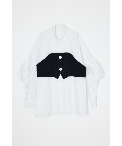 ENFOLD(エンフォルド)の「KNIT-DOCKING SHIRT(Tシャツ/カットソー・レディース・サックスブルー/ホワイト・38)」の1枚目の写真