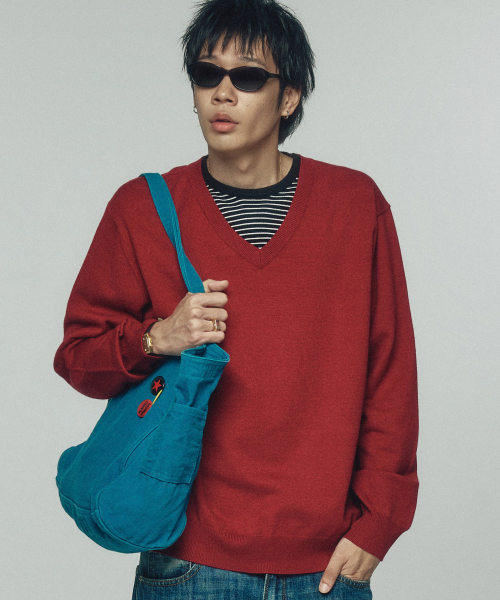 LEIRE（ルアール）の「ストライプレイヤードVネックニット [レッド]（ニット/セーター・メンズ・その他・MEDIUM/LARGE/X-LARGE）」の3枚目の写真