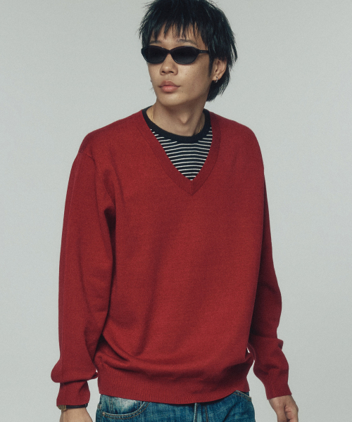 LEIRE（ルアール）の「ストライプレイヤードVネックニット [レッド]（ニット/セーター・メンズ・その他・MEDIUM/LARGE/X-LARGE）」の4枚目の写真