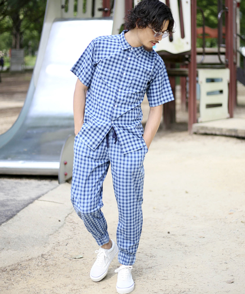 Denime（ドゥニーム）の「インディゴチェックジョガーパンツ（その他パンツ・メンズ・ライトインディゴブルー/インディゴブルー・MEDIUM/LARGE）」の14枚目の写真