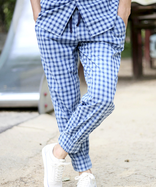 Denime（ドゥニーム）の「インディゴチェックジョガーパンツ（その他パンツ・メンズ・ライトインディゴブルー/インディゴブルー・MEDIUM/LARGE）」の12枚目の写真