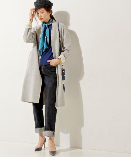 ユナイテッドアローズ ウール リバー ベルテッド ロングコート グレー 36 UNITED ARROWS（ユナイテッドアローズ）の「□UBCE リバー ベルト