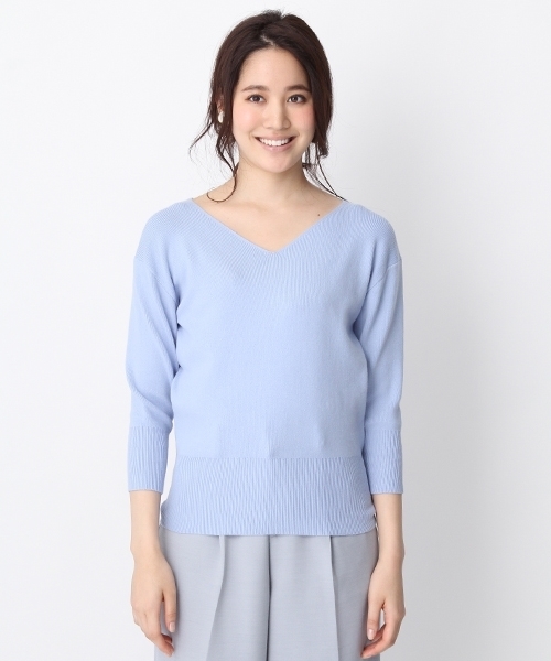 Andemiu（アンデミュウ）の「【取り外し可能なバックアクセ付き】アクセツキＶネックニット８分袖750669（ニット/セーター・レディース・イエロー/ライトブルー/ホワイト/ライトグレー・FREE）」の17枚目の写真