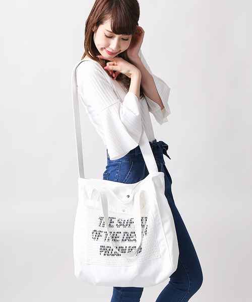 WEGO（ウィゴー）の「WEGO/メッシュポケット2WAYトートバッグ（トートバッグ・メンズ・ブラック/ライトインディゴブルー/オレンジ/ホワイト・FREE）」の12枚目の写真