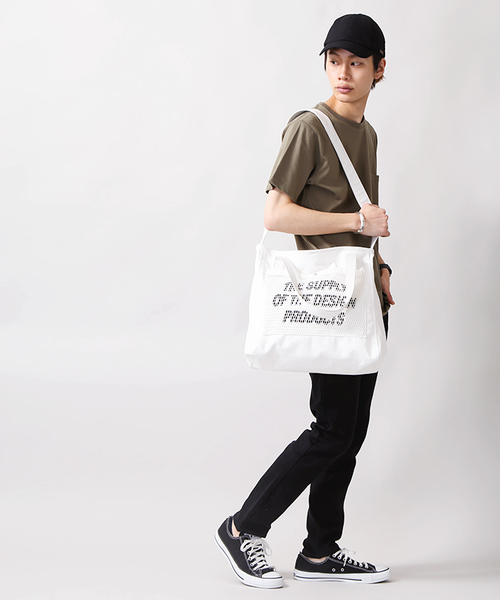 WEGO（ウィゴー）の「WEGO/メッシュポケット2WAYトートバッグ（トートバッグ・メンズ・ブラック/ライトインディゴブルー/オレンジ/ホワイト・FREE）」の13枚目の写真