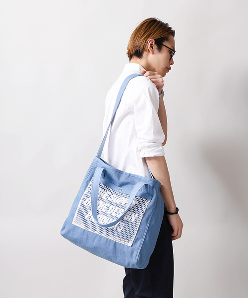 WEGO（ウィゴー）の「WEGO/メッシュポケット2WAYトートバッグ（トートバッグ・メンズ・ブラック/ライトインディゴブルー/オレンジ/ホワイト・FREE）」の21枚目の写真