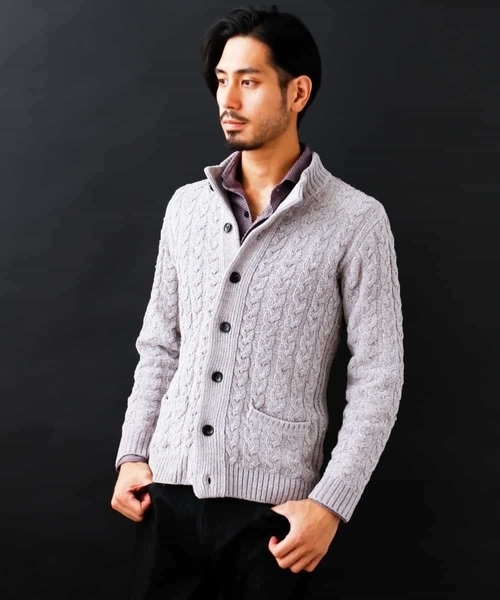 MICHEL KLEIN HOMME   （ミッシェルクランオム）の「『Chenille yarn』スタンドニット（ニット/セーター・メンズ・ブラック/グレー・MEDIUM/LARGE/X-LARGE）」の2枚目の写真