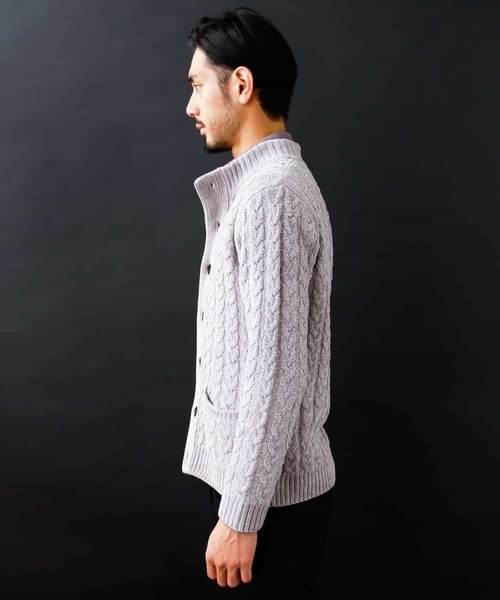 MICHEL KLEIN HOMME   （ミッシェルクランオム）の「『Chenille yarn』スタンドニット（ニット/セーター・メンズ・ブラック/グレー・MEDIUM/LARGE/X-LARGE）」の3枚目の写真