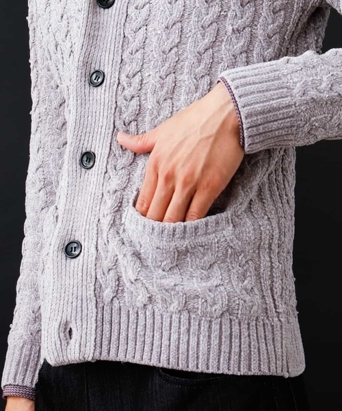 MICHEL KLEIN HOMME   （ミッシェルクランオム）の「『Chenille yarn』スタンドニット（ニット/セーター・メンズ・ブラック/グレー・MEDIUM/LARGE/X-LARGE）」の6枚目の写真