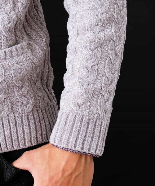MICHEL KLEIN HOMME   （ミッシェルクランオム）の「『Chenille yarn』スタンドニット（ニット/セーター・メンズ・ブラック/グレー・MEDIUM/LARGE/X-LARGE）」の11枚目の写真