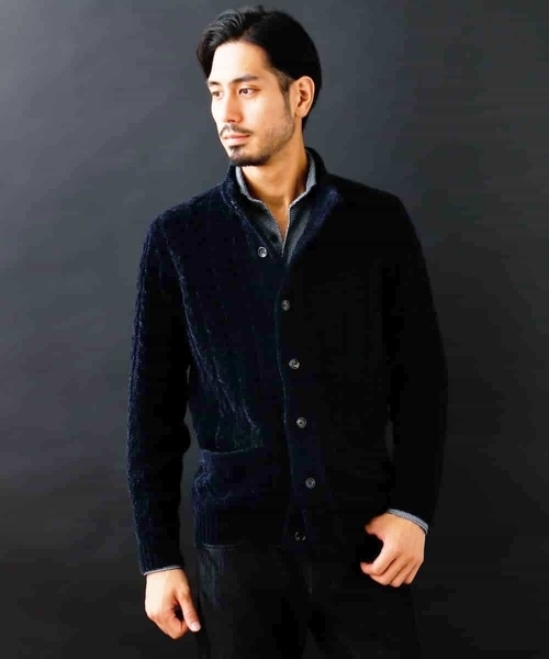 MICHEL KLEIN HOMME   （ミッシェルクランオム）の「『Chenille yarn』スタンドニット（ニット/セーター・メンズ・ブラック/グレー・MEDIUM/LARGE/X-LARGE）」の12枚目の写真
