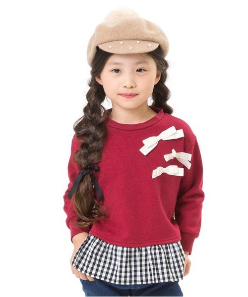 apres les cours（アプレレクール）の「布帛切替リボントレーナー_裏シャギー（スウェット・キッズ・ブラック/アイボリー/レッド・100/110/120/130/140/80/90）」の3枚目の写真