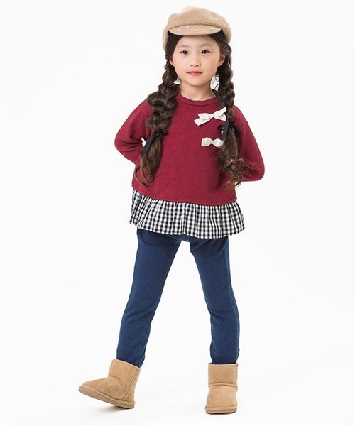 apres les cours（アプレレクール）の「布帛切替リボントレーナー_裏シャギー（スウェット・キッズ・ブラック/アイボリー/レッド・100/110/120/130/140/80/90）」の8枚目の写真