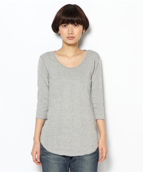 BEAMS BOY（ビームスボーイ）の「BEAMS BOY / ランダムテレコ Uネック 7分袖（Tシャツ/カットソー・レディース・ホワイト/ライトグレー/ブラック・ONE SIZE）」の4枚目の写真