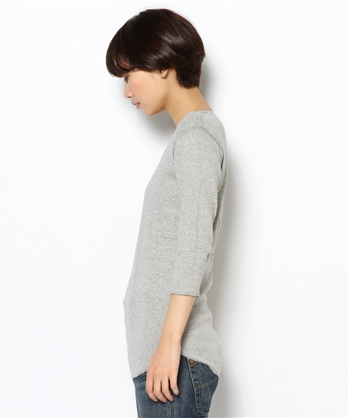 BEAMS BOY（ビームスボーイ）の「BEAMS BOY / ランダムテレコ Uネック 7分袖（Tシャツ/カットソー・レディース・ホワイト/ライトグレー/ブラック・ONE SIZE）」の5枚目の写真
