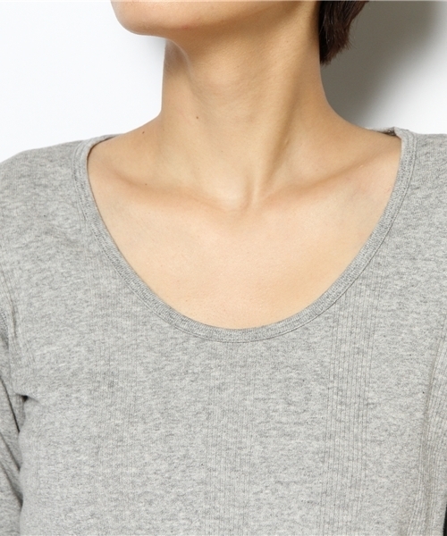 BEAMS BOY（ビームスボーイ）の「BEAMS BOY / ランダムテレコ Uネック 7分袖（Tシャツ/カットソー・レディース・ホワイト/ライトグレー/ブラック・ONE SIZE）」の7枚目の写真